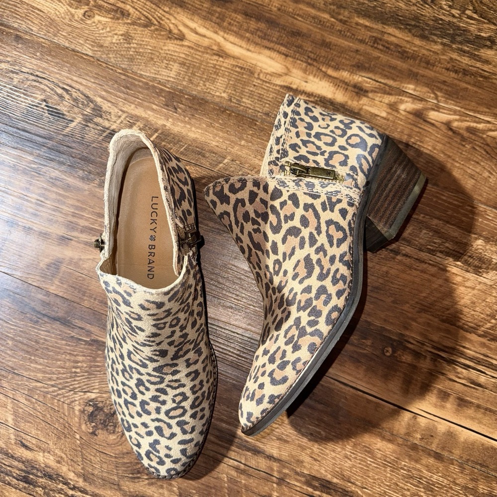 Lucky Brand Women's Leopard Print Side Zip Ankle Booties Size 6 NEW